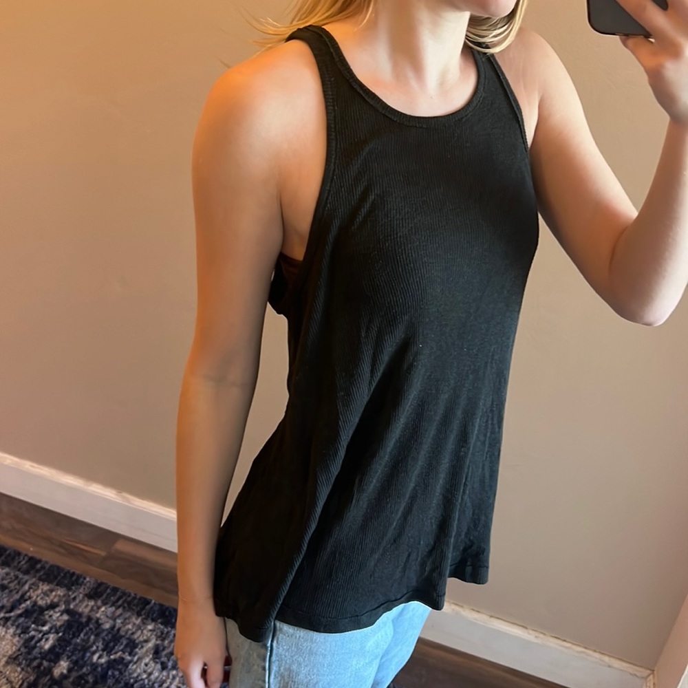 🖤black free people high neck cotton longline muscle tank with t-back